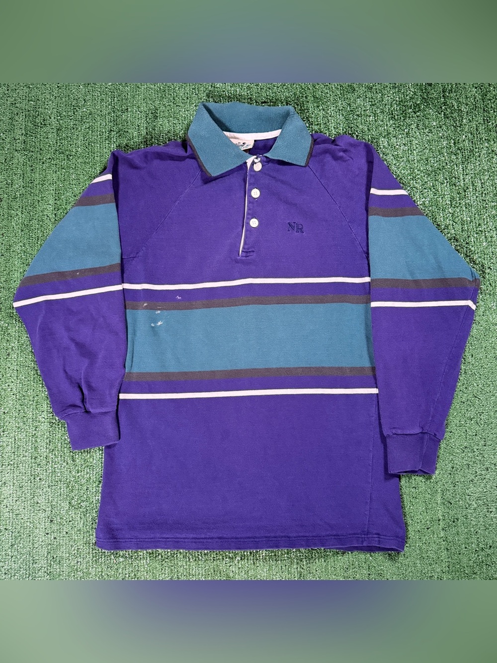 Vintage Northern Reflections Long Sleeve Rugby Shirt Size Small Purple Striped